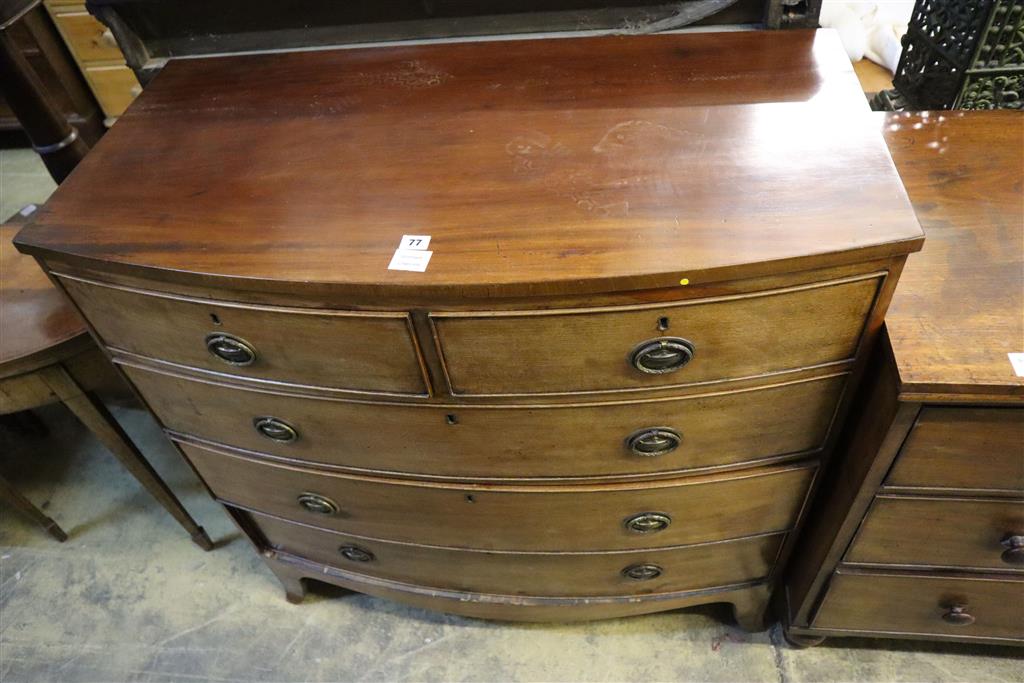 A Regency mahogany bow front chest, width 104cm, depth 53cm, height 106cm